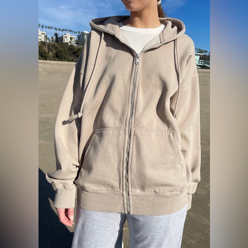 Brandy Melville Beige Zip-Up Hoodie